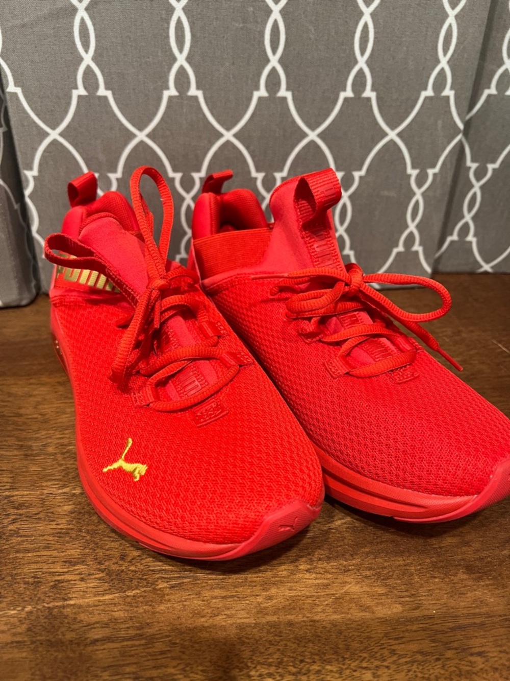 Puma Bright Red Mesh Running Shoes with Yellow Logo